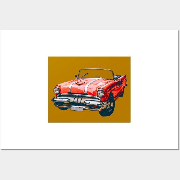Sixties Era Red Car On Dark Gold Vintage Auto Style For Petrolheads Wall Art by 4U2NV-LDN
